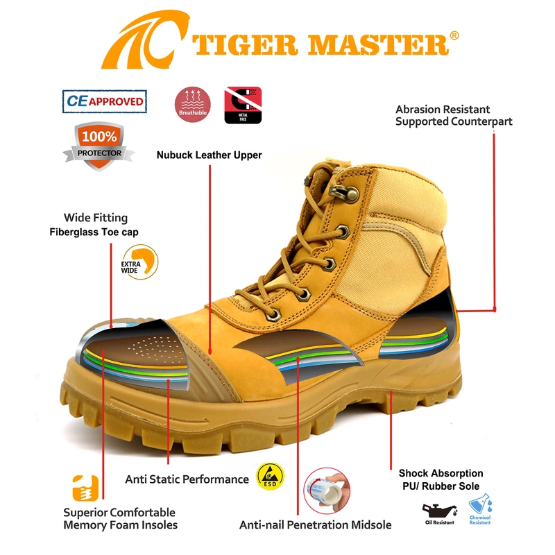 porcelana TM135 Botas de seguridad de la industria de gas de petróleo de acero de cuero Nubuck con cremallera fabricante