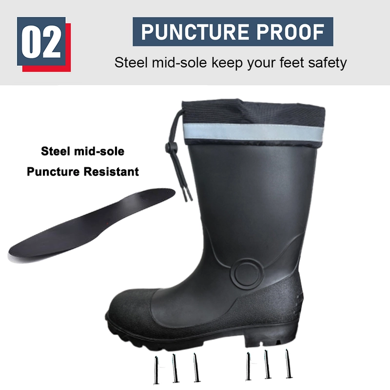 중국 GB42 Steel Toe Puncture Proof Black PVC Safety Rain Boots for Construction - COPY - s6f3ch 제조업체