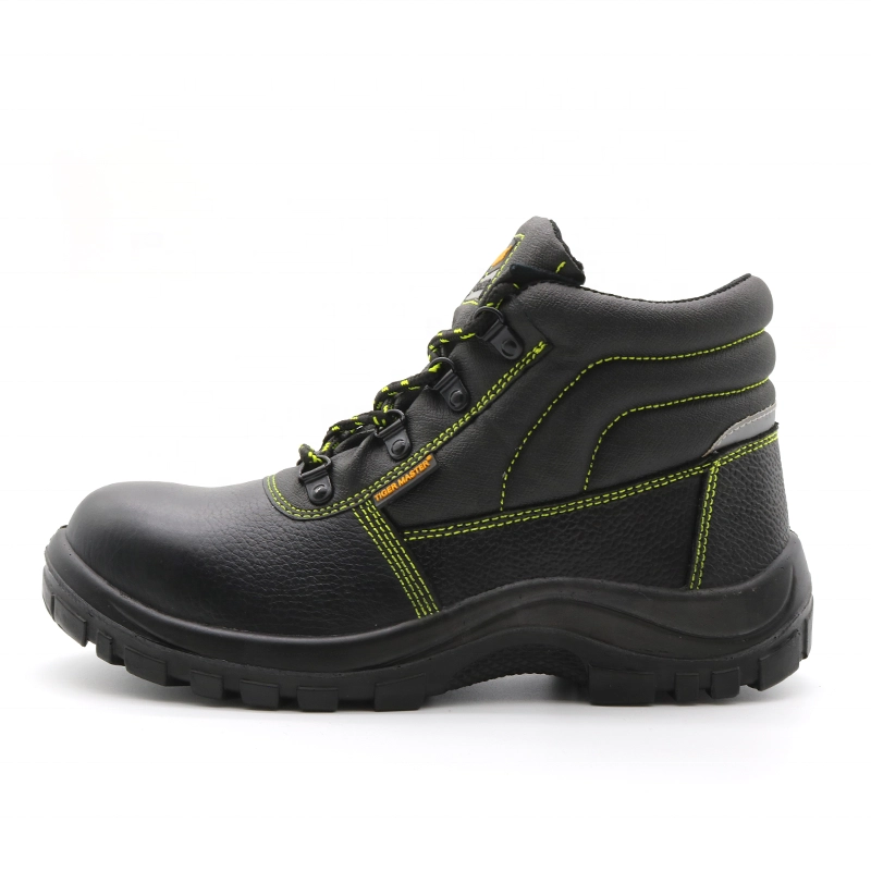 China TM051 Black genuine leather anti slip pu sole steel toe mid plate safety shoes boots manufacturer