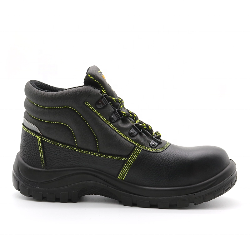 China TM051 Black genuine leather anti slip pu sole steel toe mid plate safety shoes boots manufacturer