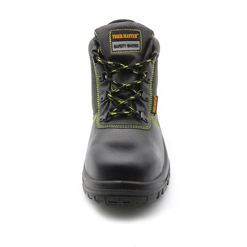 China TM051 Black genuine leather anti slip pu sole steel toe mid plate safety shoes boots manufacturer