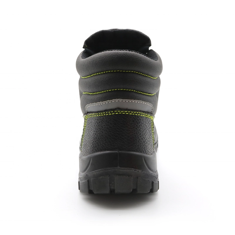 China TM051 Black genuine leather anti slip pu sole steel toe mid plate safety shoes boots manufacturer