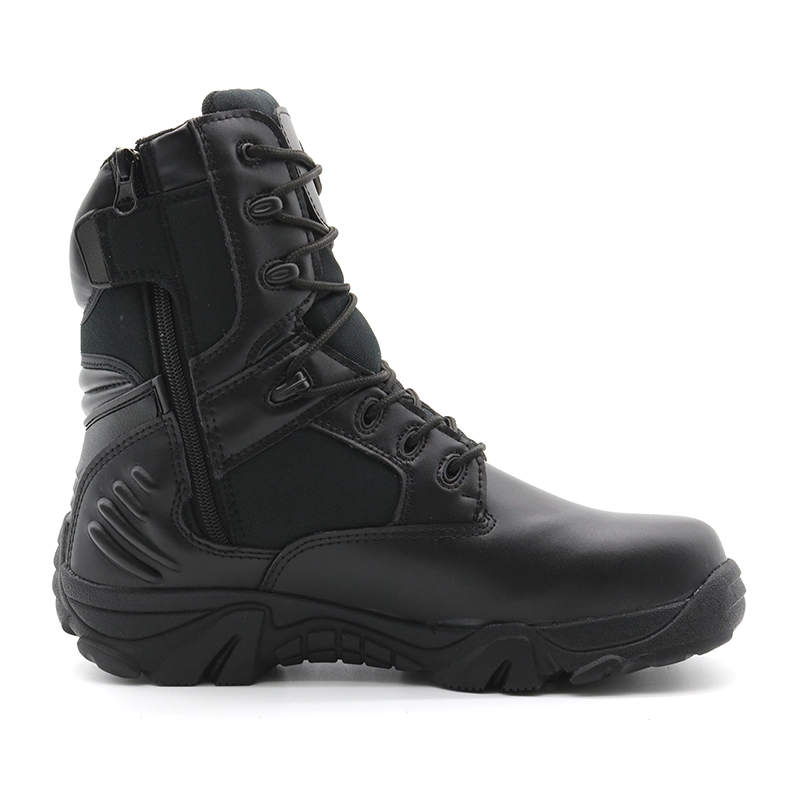 China TM123 Anti slip rubber sole black leather steel toe tactical military army shoes manufacturer