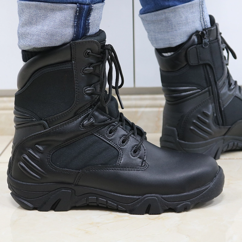 China TM123 Anti slip rubber sole black leather steel toe tactical military army shoes manufacturer
