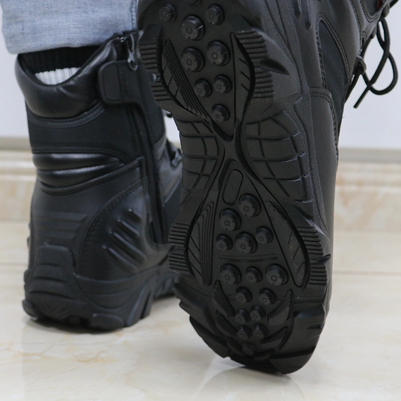 China TM123 Anti slip rubber sole black leather steel toe tactical military army shoes manufacturer