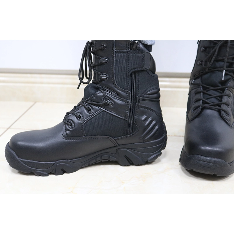 China TM123 Anti slip rubber sole black leather steel toe tactical military army shoes manufacturer
