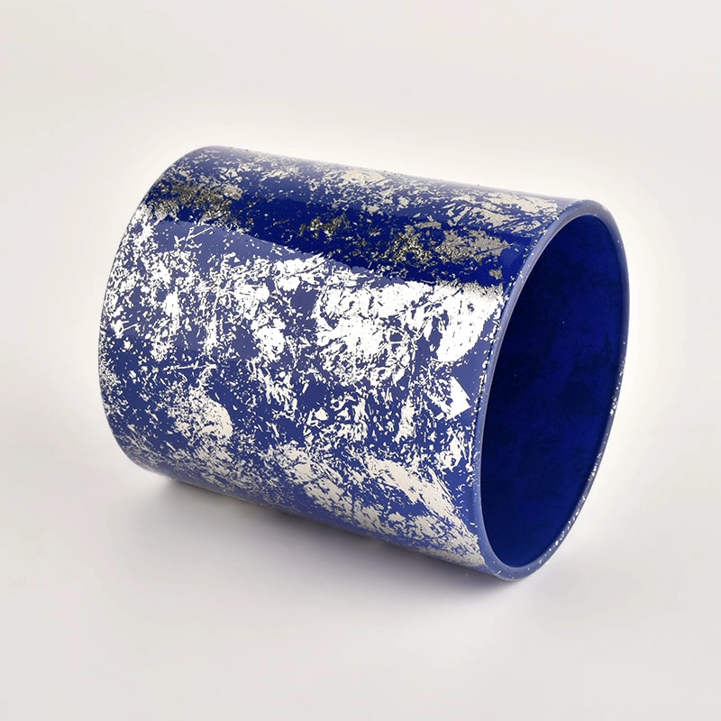 Customization white printing dust with blue glass vessels for candles supplier Customization white printing dust with blue glass vessels for candles supplier
