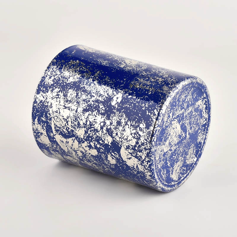 Customization white printing dust with blue glass vessels for candles supplier Customization white printing dust with blue glass vessels for candles supplier