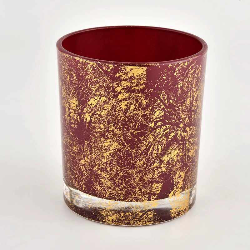 Wholesale empty 290ml gold printed dust and red glass candle jar Wholesale empty 290ml gold printed dust and red glass candle jar