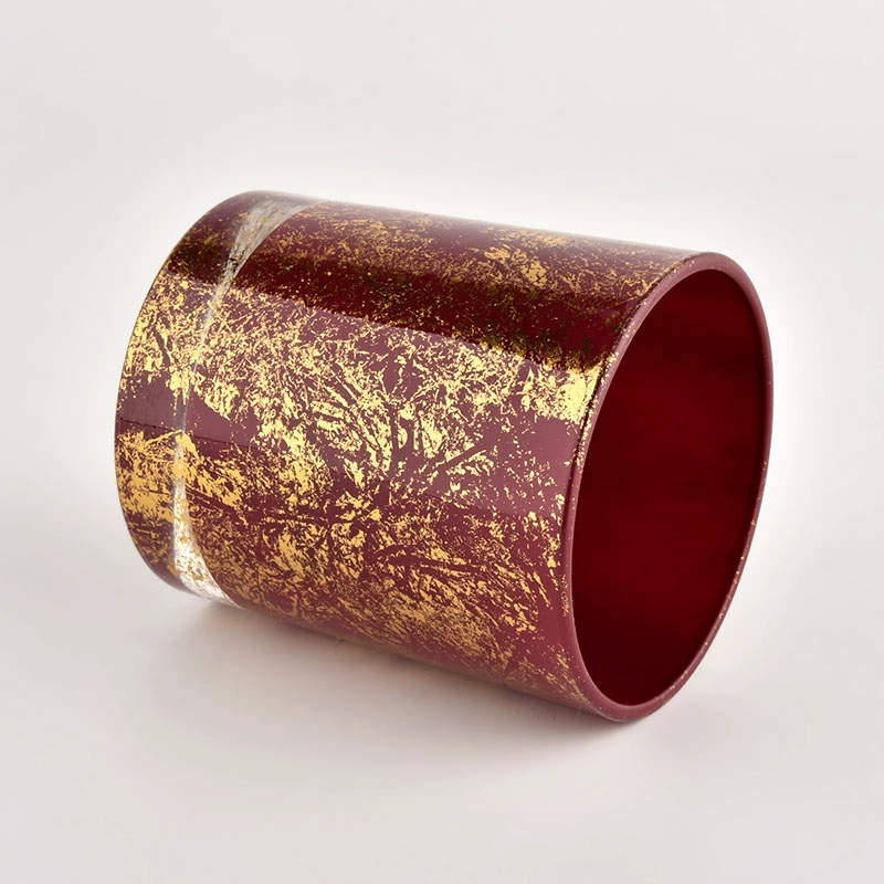 Wholesale empty 290ml gold printed dust and red glass candle jar Wholesale empty 290ml gold printed dust and red glass candle jar