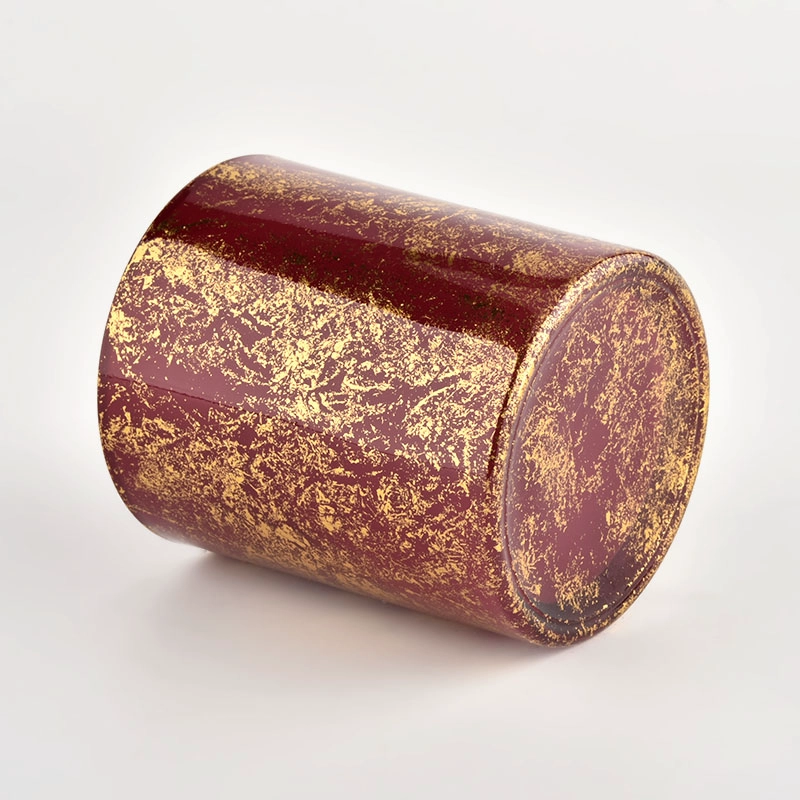 Wholesale empty 290ml gold printed dust and red glass candle jar Wholesale empty 290ml gold printed dust and red glass candle jar