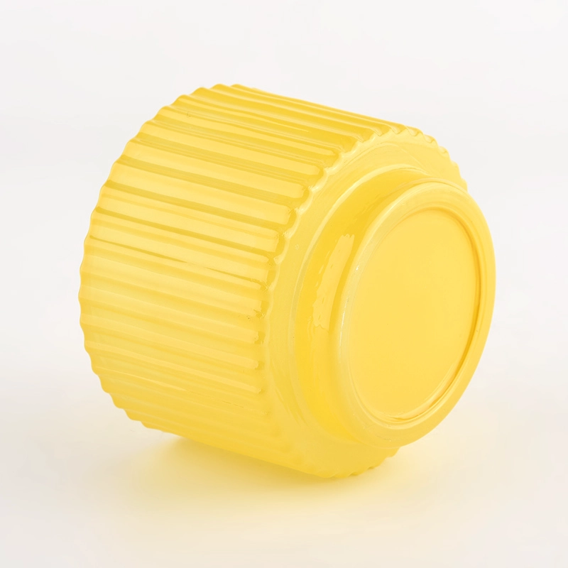 8oz yellow glass candle holder vertical stripe candle jars