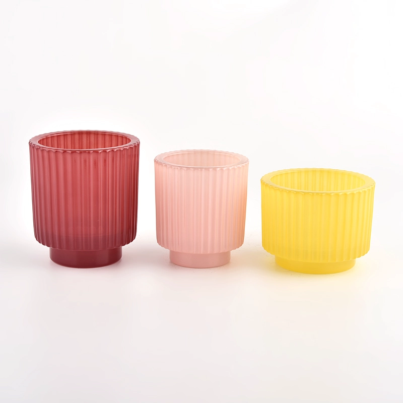 8oz yellow glass candle holder vertical stripe candle jars