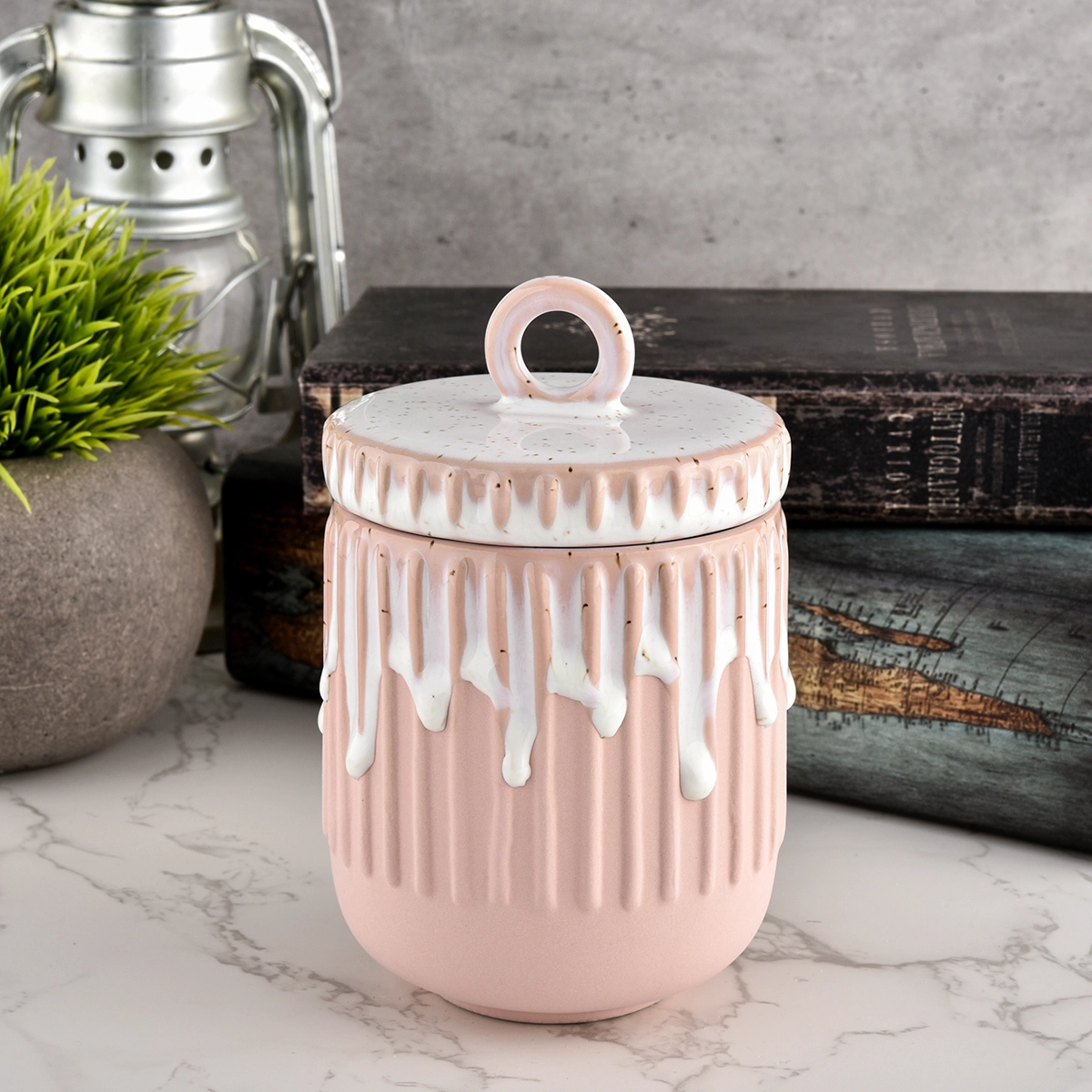 14oz ceramic candle holder pink frosting ceramic jars wholesale