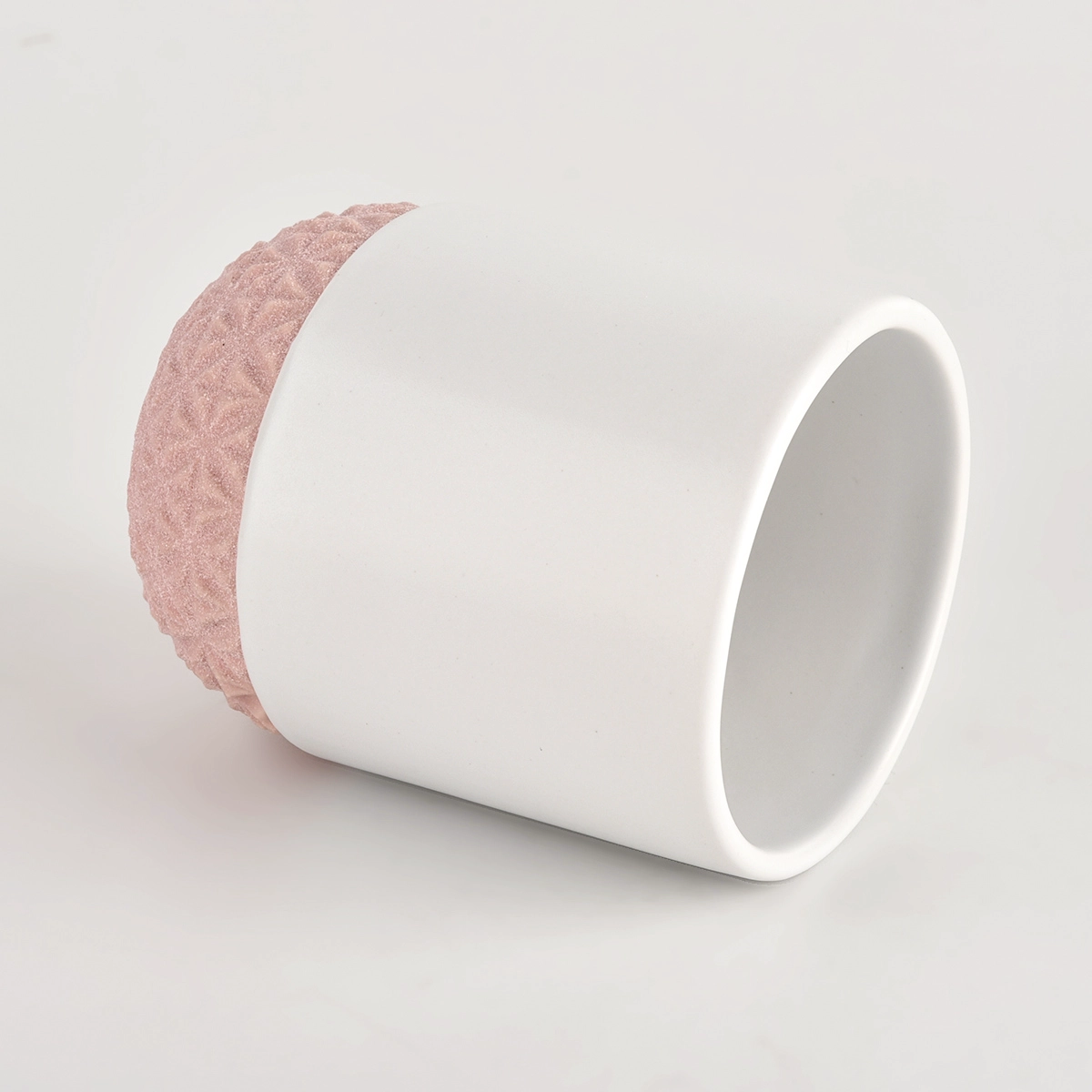 Custom Empty Ceramic Candle Containers Jar Pink Bottom