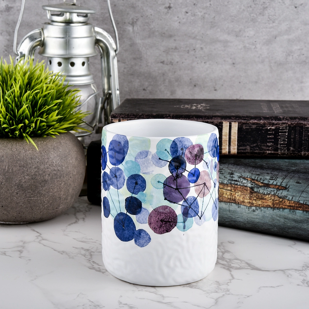 Custom Applique Printing Empty Ceramic Candle Containers Jar