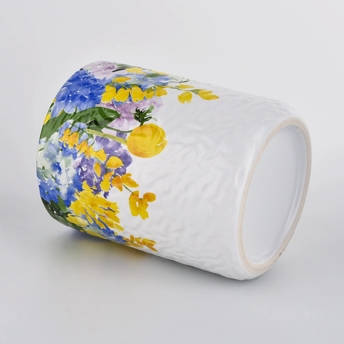 Wholesale 390 ML empty applique printing ceramic candle jars from Sunny Glassware Wholesale 390 ML empty applique printing ceramic candle jars from Sunny Glassware