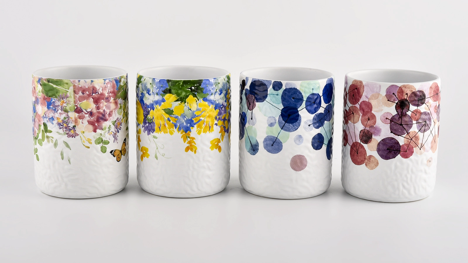 Wholesale 390 ML empty applique printing ceramic candle jars from Sunny Glassware Wholesale 390 ML empty applique printing ceramic candle jars from Sunny Glassware