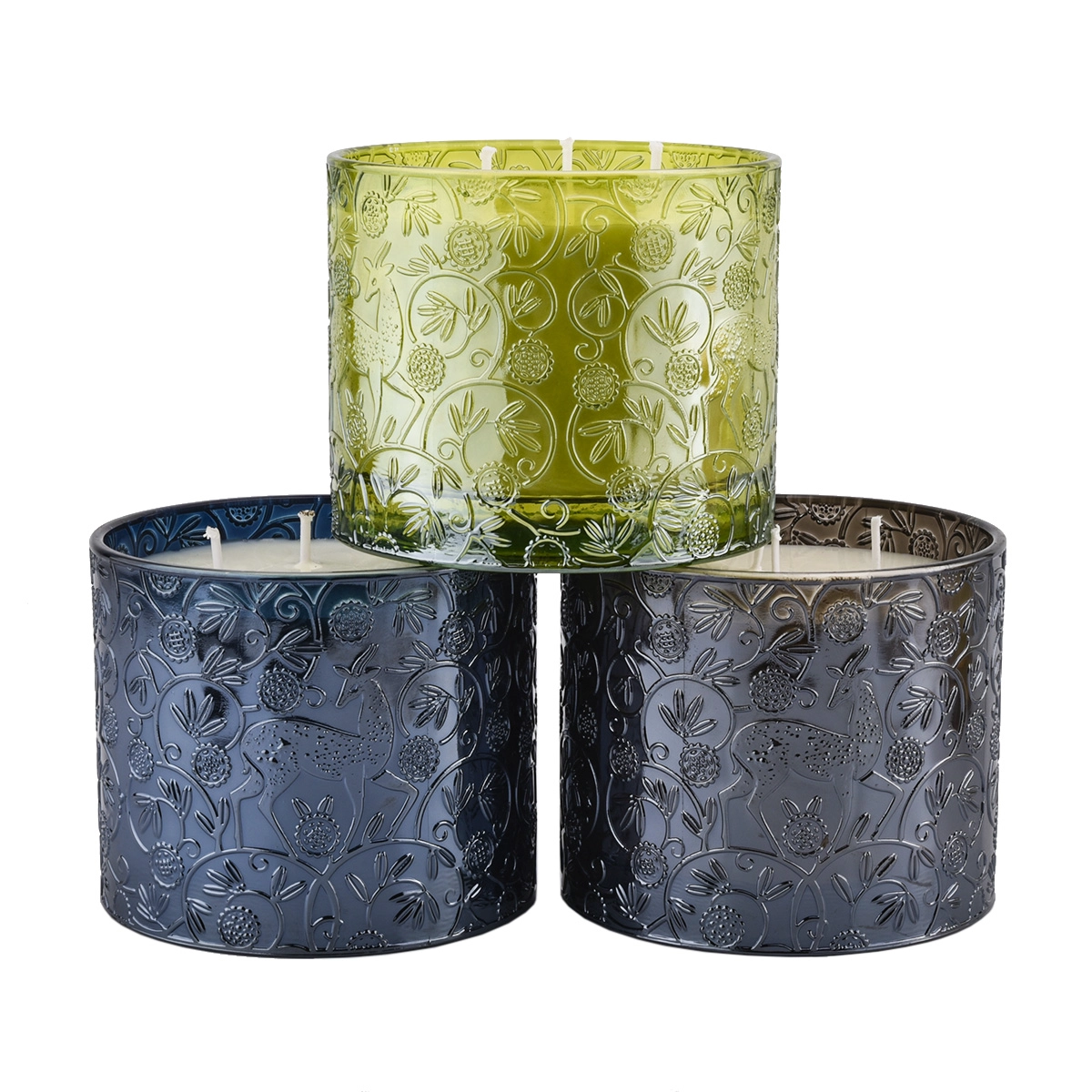 Wholesale black glass candle jars deer pattern candle jars for candle making