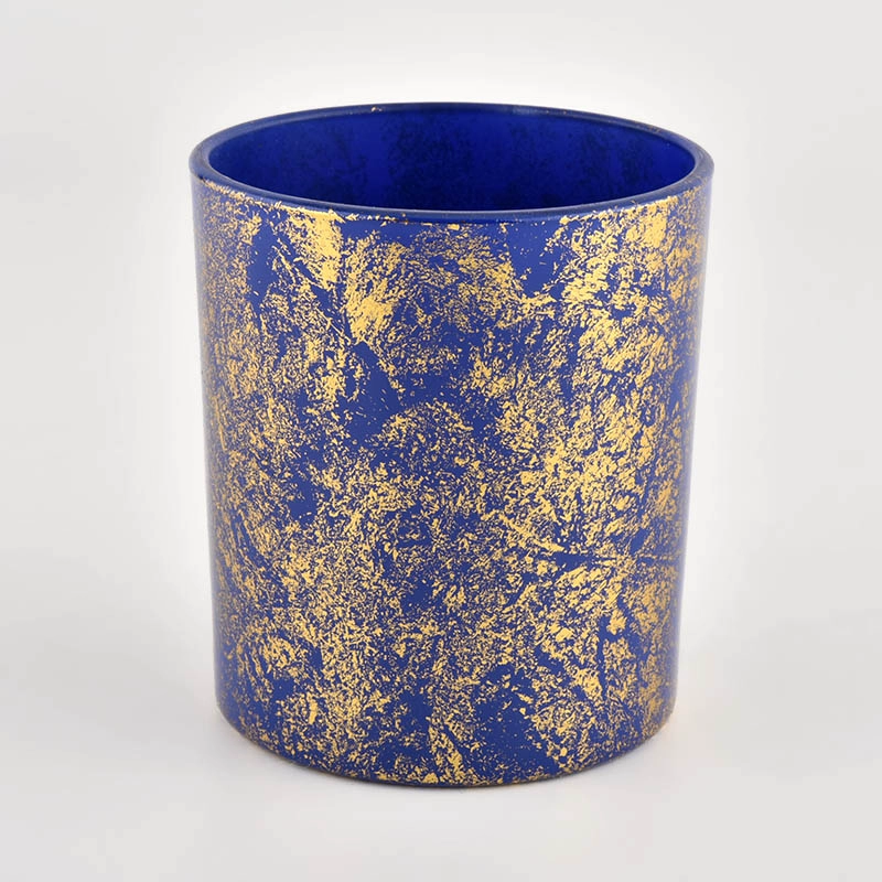 Golden printing dust with blue candle vessels for home decoration Golden printing dust with blue candle vessels for home decoration