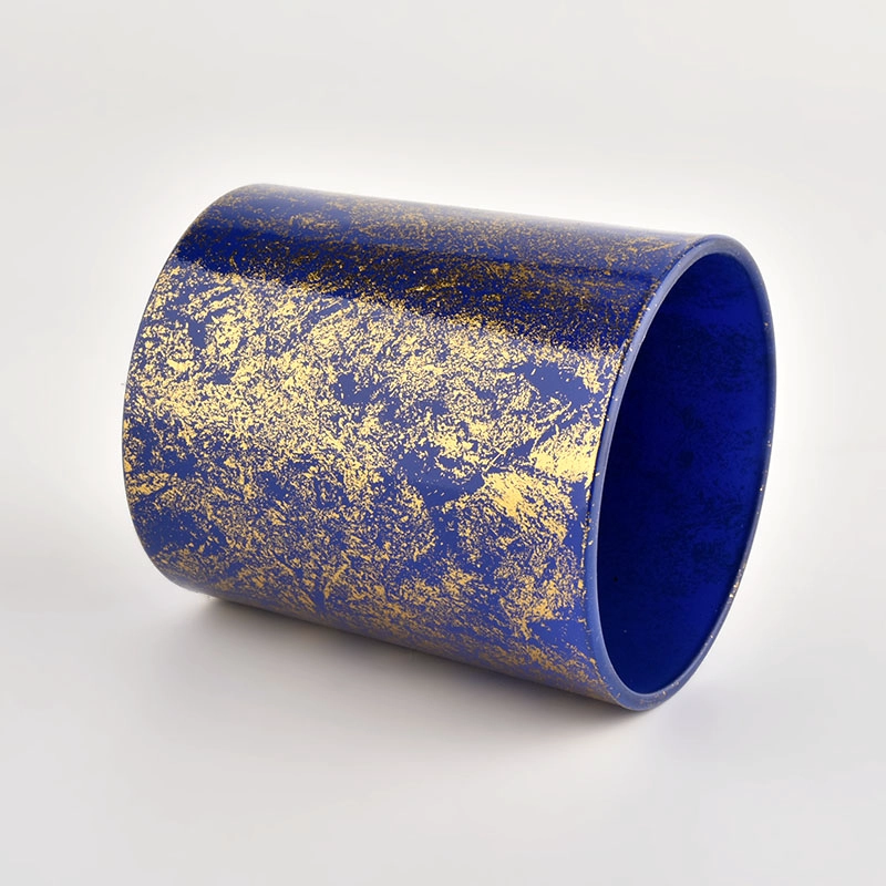 Golden printing dust with blue candle vessels for home decoration Golden printing dust with blue candle vessels for home decoration