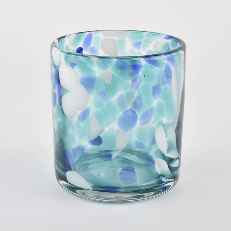 Sunny Glassware blue white fleck 500ml empty candle jars for candle making