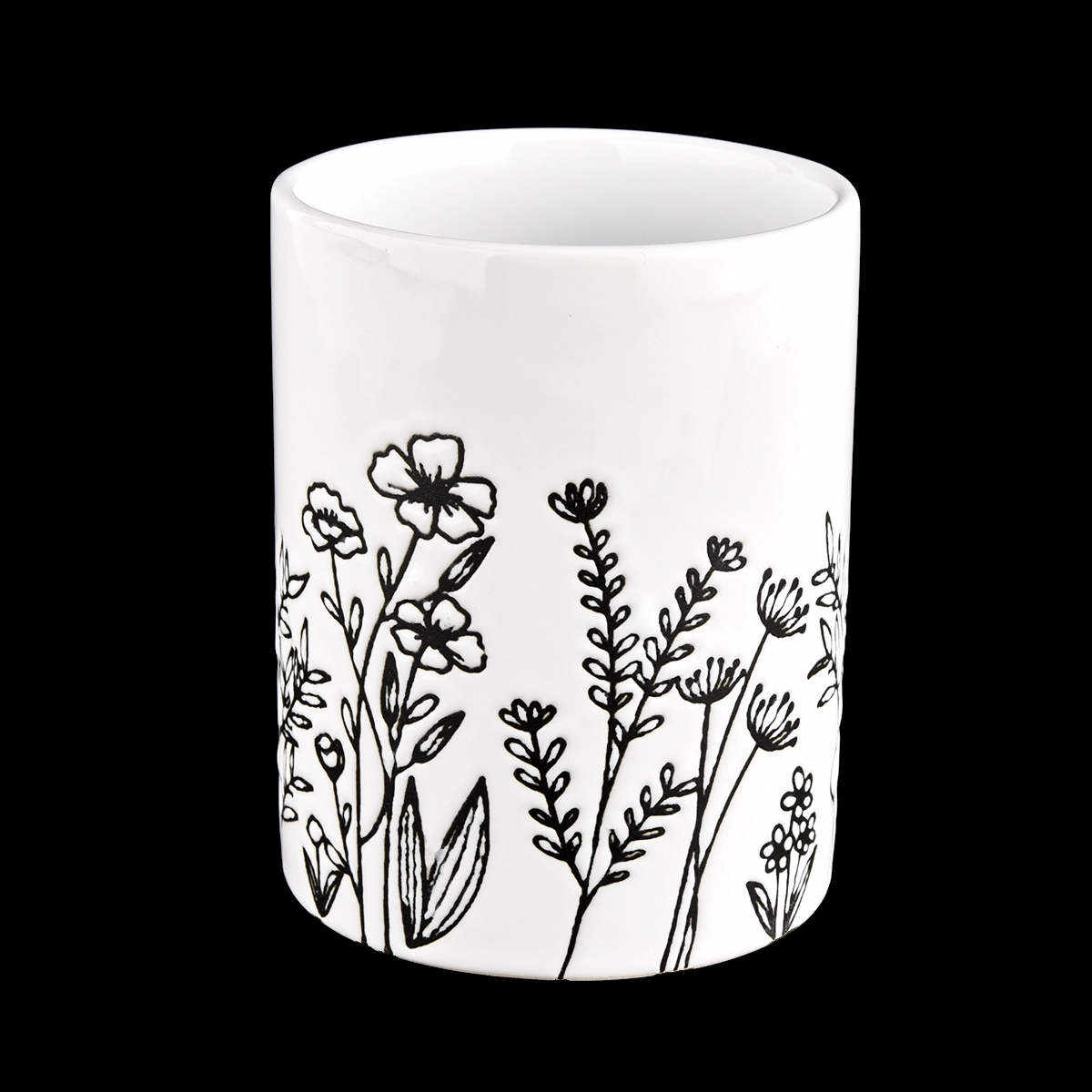 Customized Embossed Pattern Luxury empty black custom ceramic candle vessels Customized Embossed Pattern Luxury empty black custom ceramic candle vessels