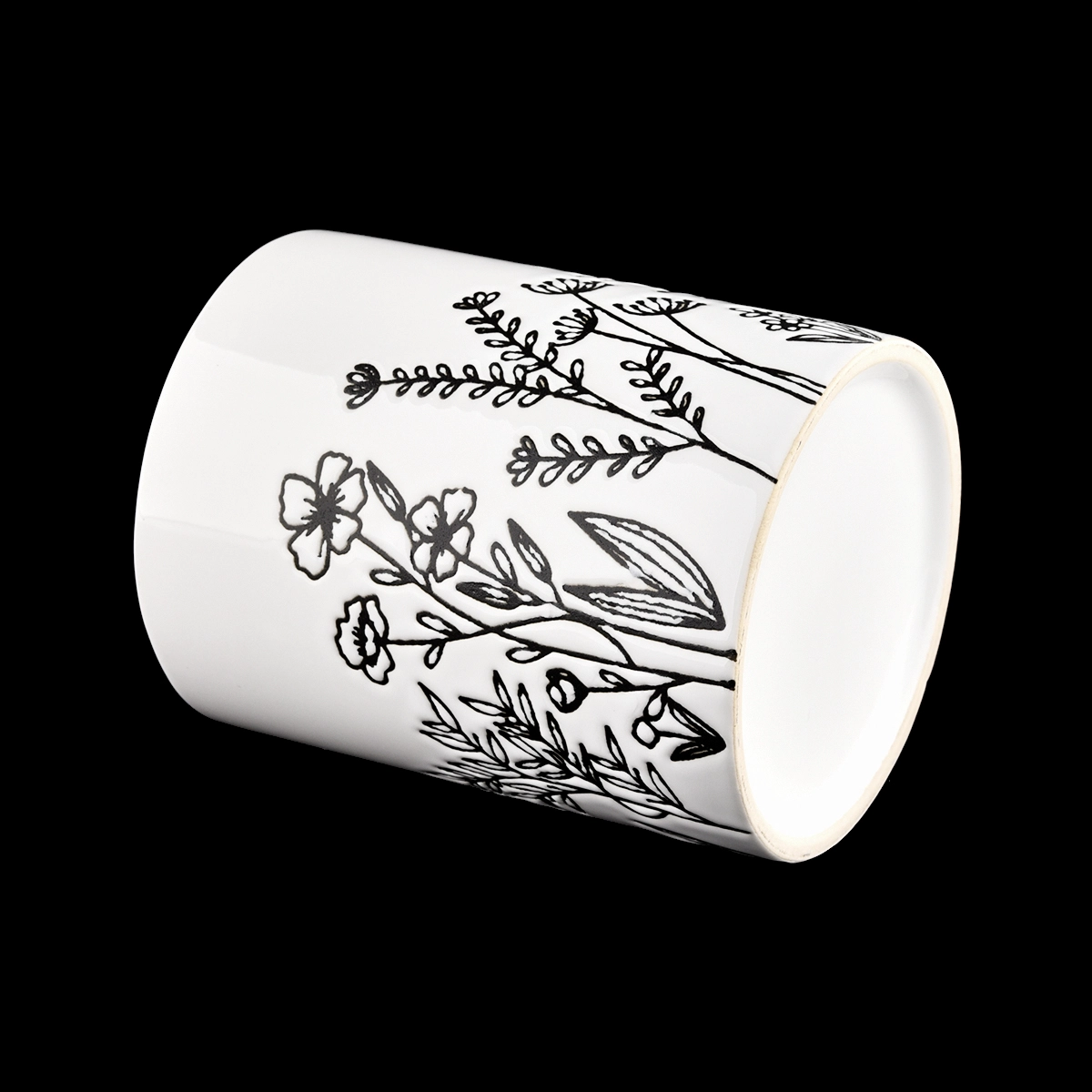 Customized Embossed Pattern Luxury empty black custom ceramic candle vessels Customized Embossed Pattern Luxury empty black custom ceramic candle vessels