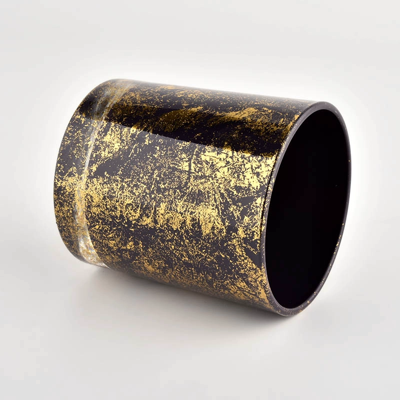 Sunny Glassware golden printing dust with black glass candle jars in bulk wholesale Sunny Glassware golden printing dust with black glass candle jars in bulk wholesale