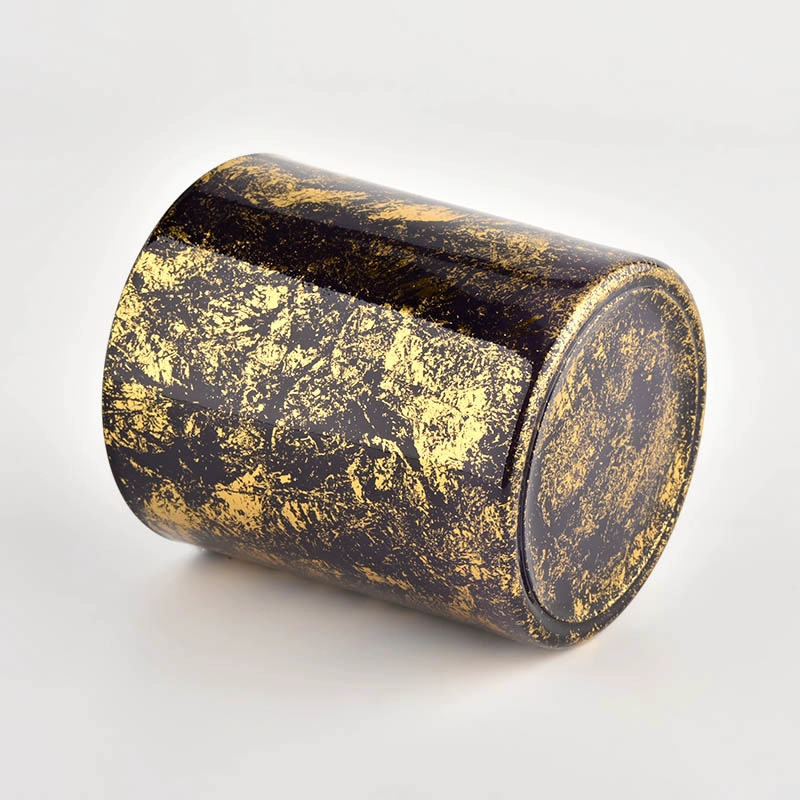 Sunny Glassware golden printing dust with black glass candle jars in bulk wholesale Sunny Glassware golden printing dust with black glass candle jars in bulk wholesale