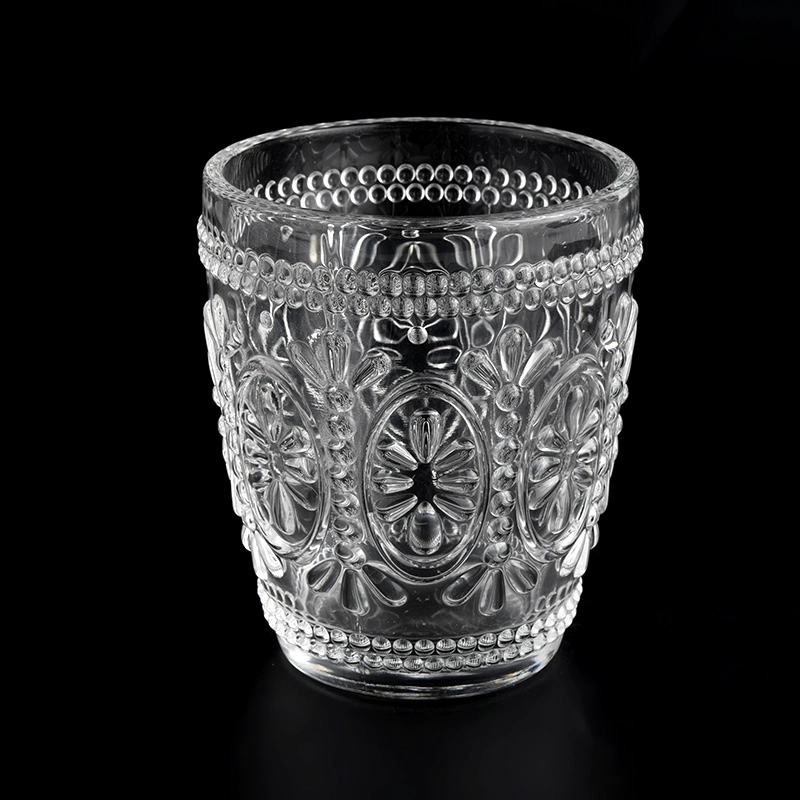 Wholesale 300ml embossed glass candle jars for candle making Wholesale 300ml embossed glass candle jars for candle making