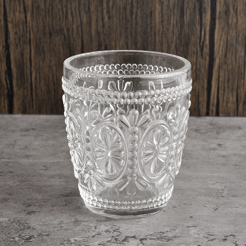 Wholesale 300ml embossed glass candle jars for candle making Wholesale 300ml embossed glass candle jars for candle making