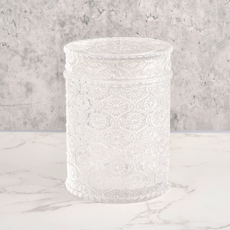 Embossed Pattern Glass Candle Jar with Lids For Candle Marking Embossed Pattern Glass Candle Jar with Lids For Candle Marking