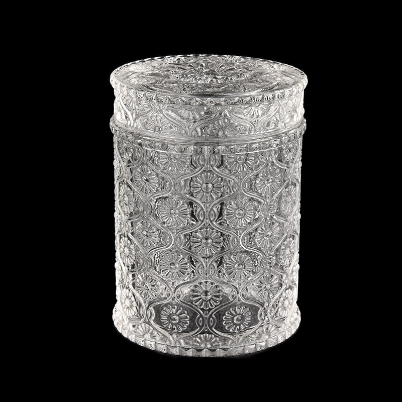 Embossed Pattern Glass Candle Jar with Lids For Candle Marking Embossed Pattern Glass Candle Jar with Lids For Candle Marking