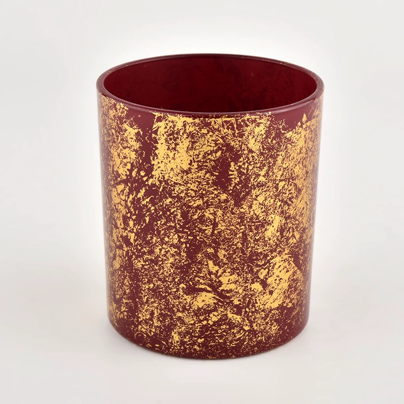 Wholesale gold printing dust and red glass candle jar with high quality Wholesale gold printing dust and red glass candle jar with high quality