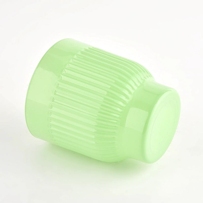 popular green glass candle vessel with stripes design candle holder