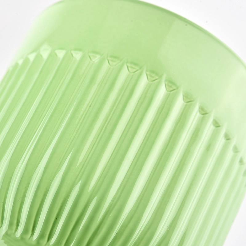 popular green glass candle vessel with stripes design candle holder