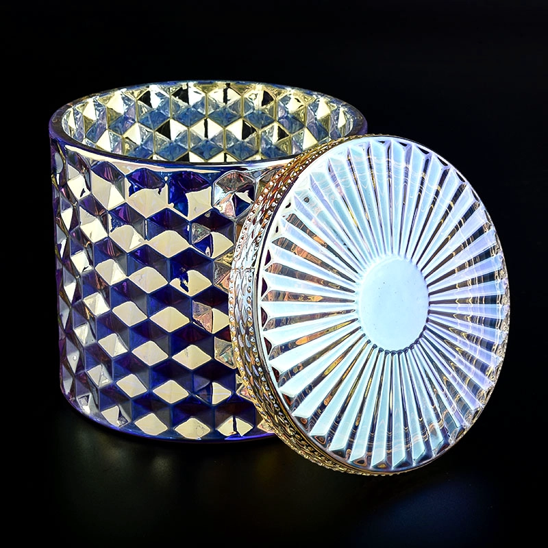 Luxury Gold Glass Candle Jar with Lids Diamond Glass Candle Containers Luxury Gold Glass Candle Jar with Lids Diamond Glass Candle Containers