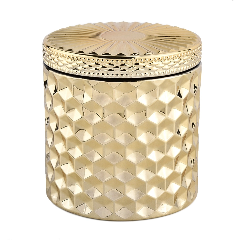 Luxury Gold Glass Candle Jar with Lids Diamond Glass Candle Containers Luxury Gold Glass Candle Jar with Lids Diamond Glass Candle Containers