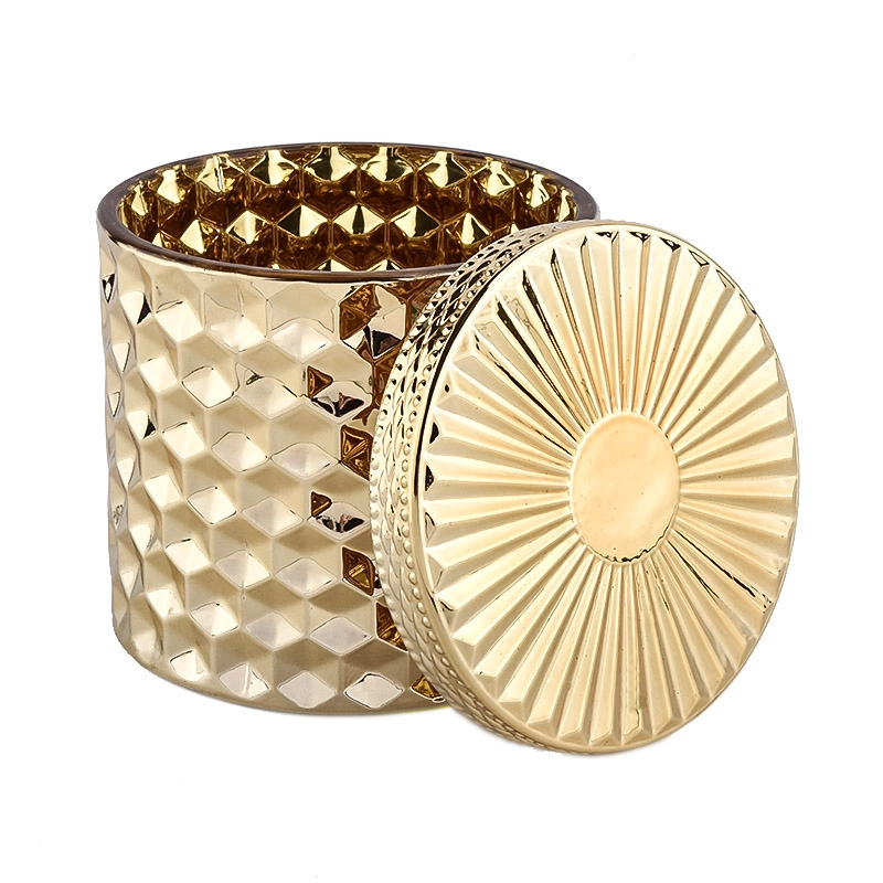 Luxury Gold Glass Candle Jar with Lids Diamond Glass Candle Containers Luxury Gold Glass Candle Jar with Lids Diamond Glass Candle Containers
