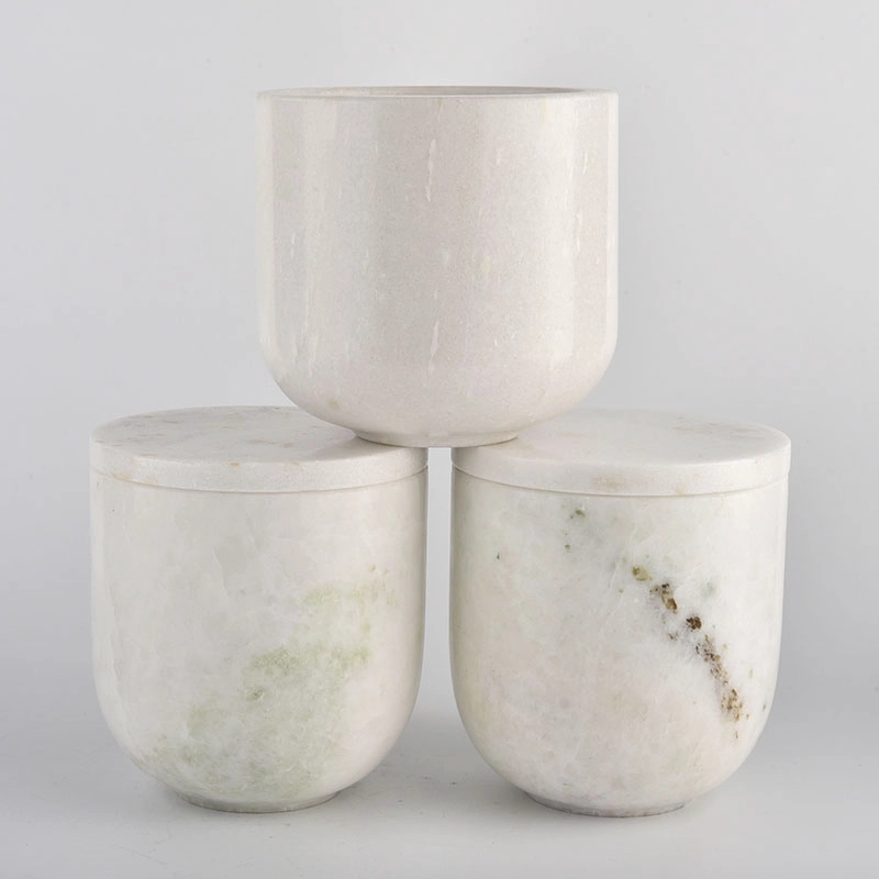 Wholesale 14oz marble white round candle jar with lids for home decor