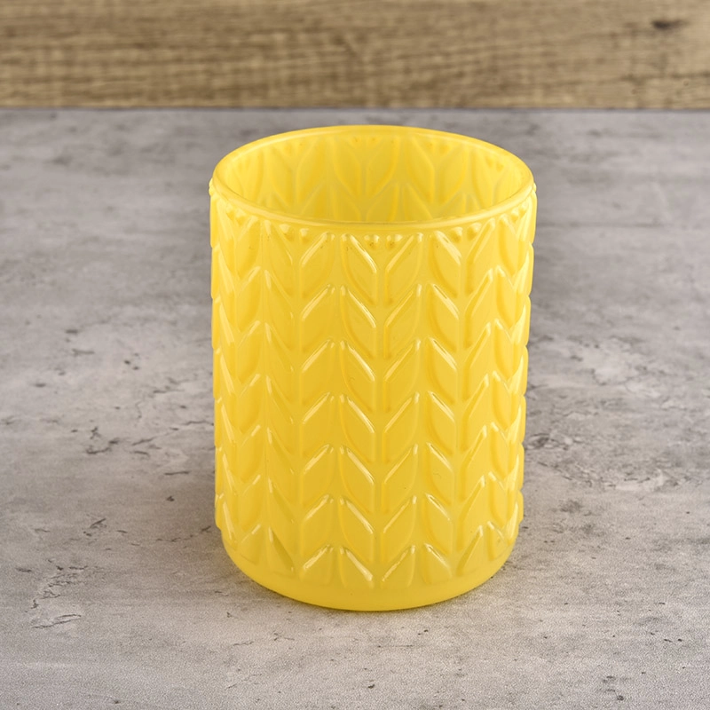 custom glass candle vessel with emboss pattern glass candle jar 8oz wholesale