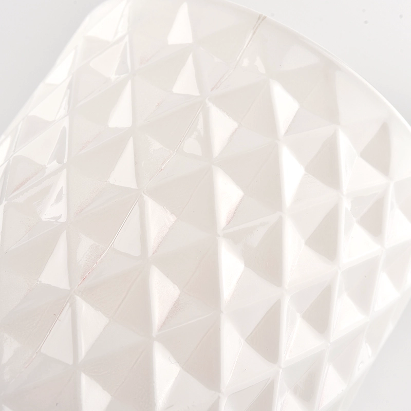 300ml glossy white glass candle vessel with diamond pattern wholesale