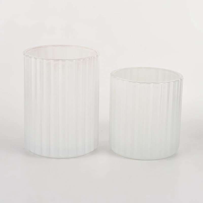 Retro Small white Vertical Ribbed Glass Candle jar supplier