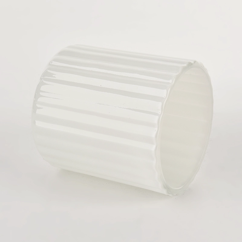 Retro Small white Vertical Ribbed Glass Candle jar supplier