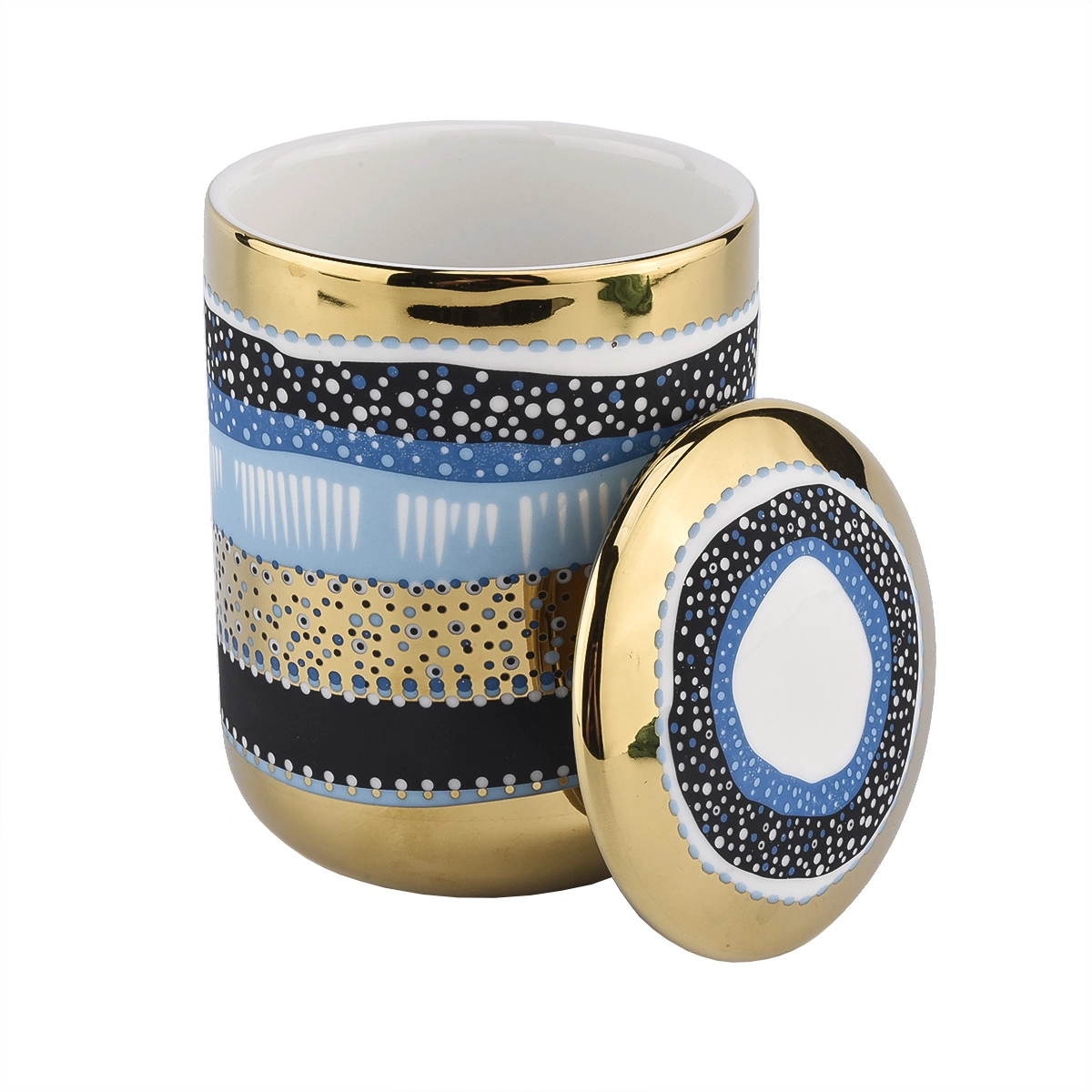Luxury Unique Ceramic Candle Jar With Lids Gold Ceramic Candle Vessel With Lid for Candle Making Luxury Unique Ceramic Candle Jar With Lids Gold Ceramic Candle Vessel With Lid for Candle Making