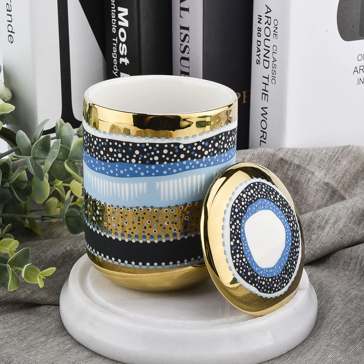 Luxury Unique Ceramic Candle Jar With Lids Gold Ceramic Candle Vessel With Lid for Candle Making Luxury Unique Ceramic Candle Jar With Lids Gold Ceramic Candle Vessel With Lid for Candle Making