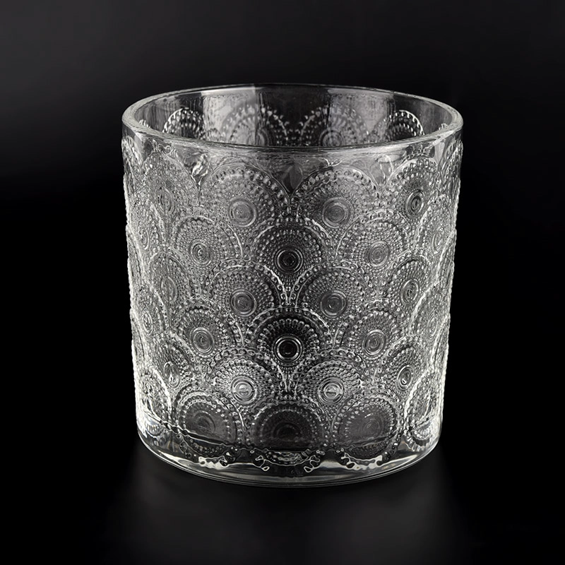 luxury emboss pattern glass candle jar manfacturer