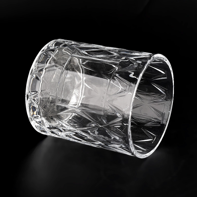 Diamon emboss pattern glass candle jars for wholesale