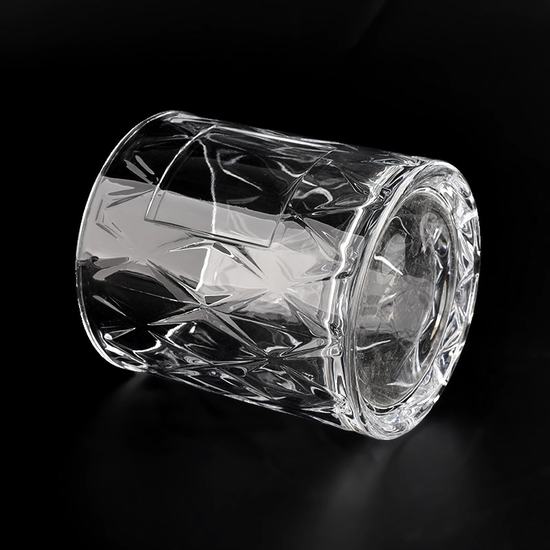 Diamon emboss pattern glass candle jars for wholesale